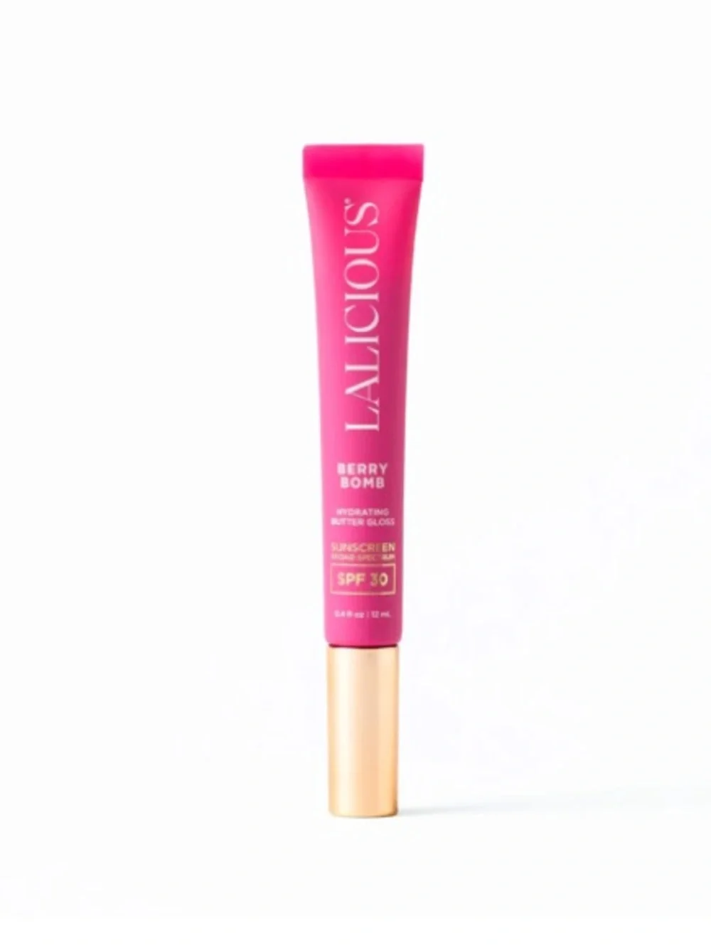 LALICIOUS Hydrating Butter Gloss SPF 30 in Berry Bomb shine shield plump hydrate